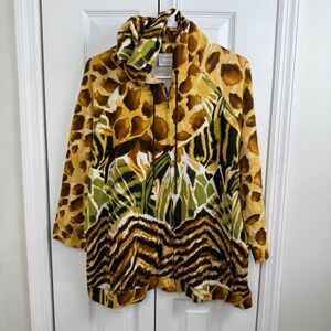Zenergy by Chicos Womens Hooded Zip Up‎ Jacket Animal Print Multi Color Size L